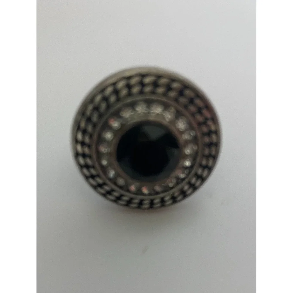 Lia Sophia Kiam Family Womens Black Crystal Enamel Silver Tone Ring Size 6